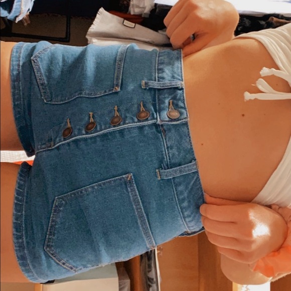 Free People Bridgette Denim Shorts Pacific Indigo - Picture 2 of 4